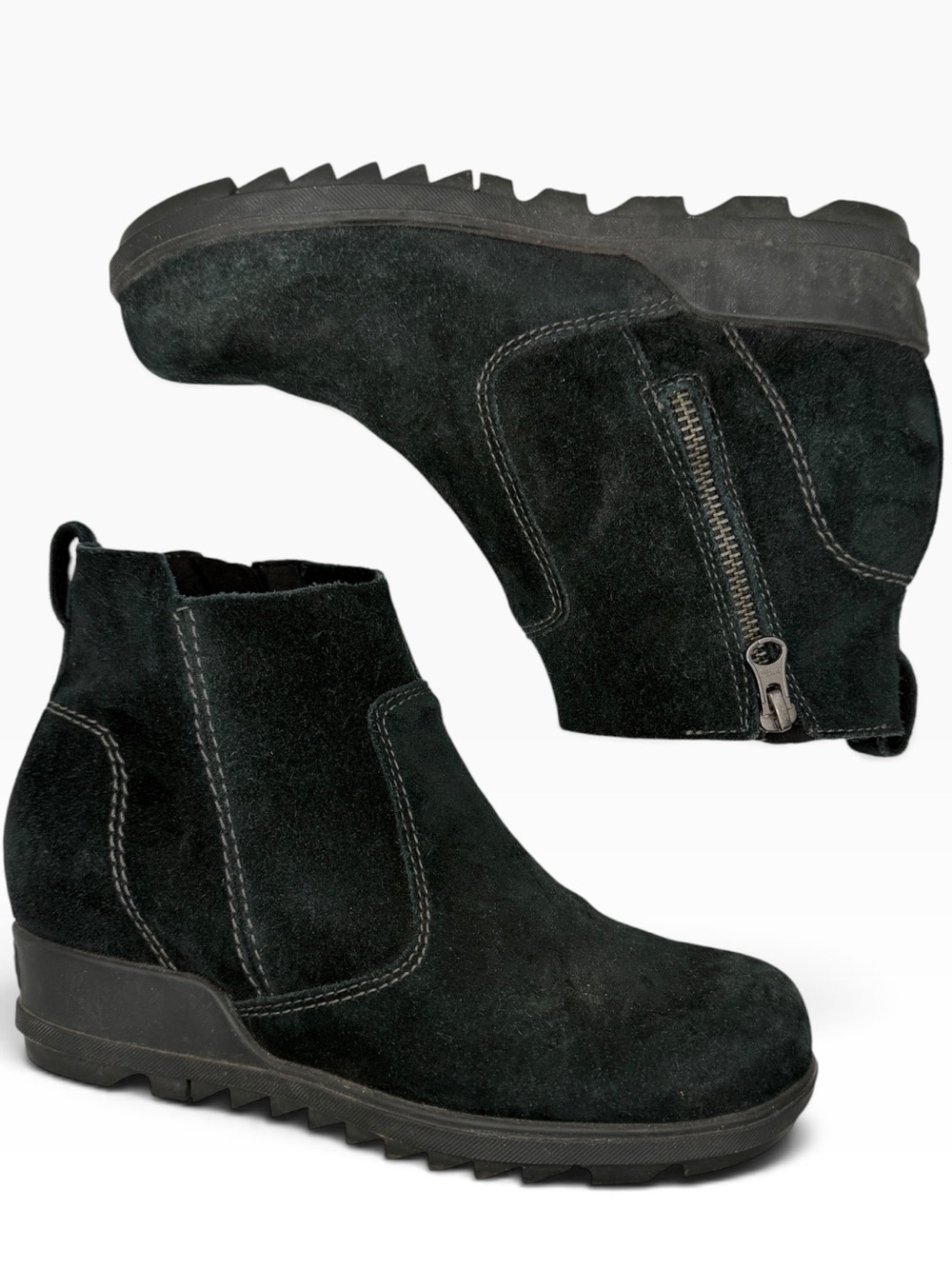 Sorel Black Suede Ankle Booties with Side Zip - Size 6.5